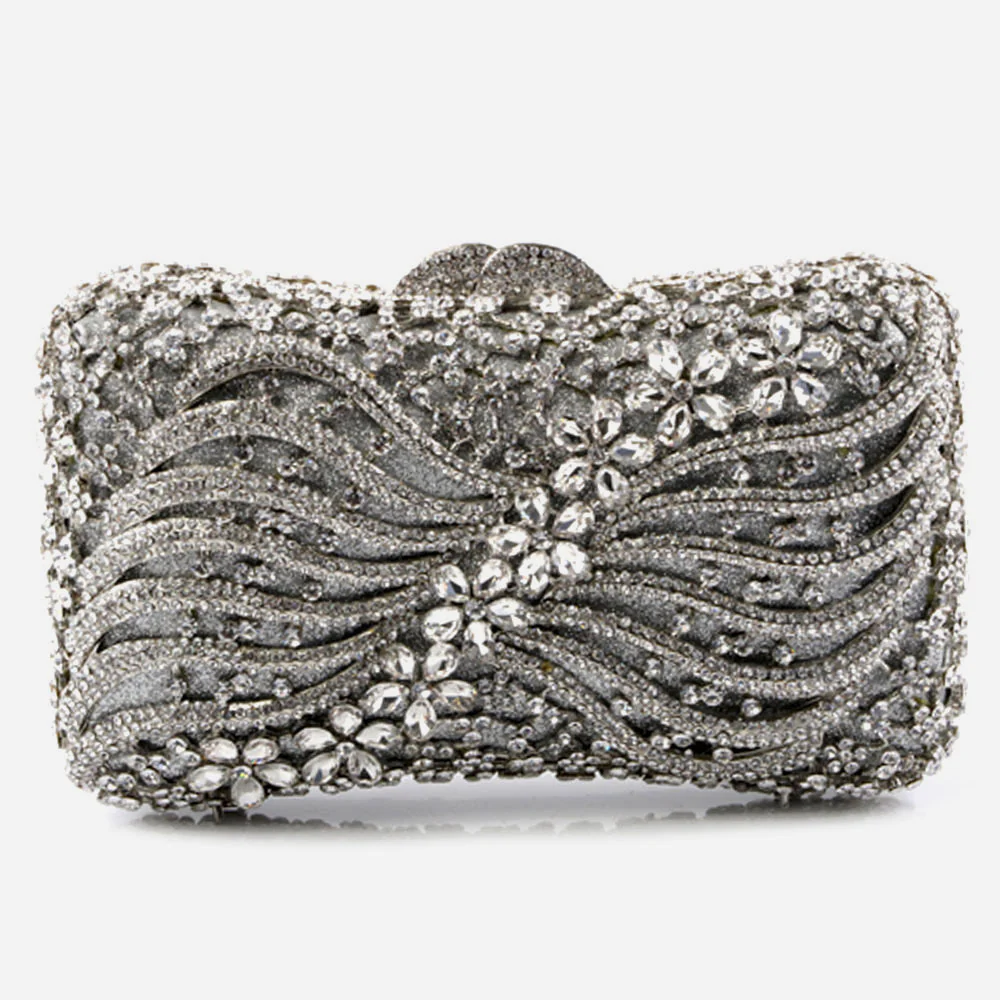 Shalimar Womens Ladies Swirly Designed Shimmery Crystals Wedding Party Prom Evening Clutch Bridal Handbag Party Purse - Image 3