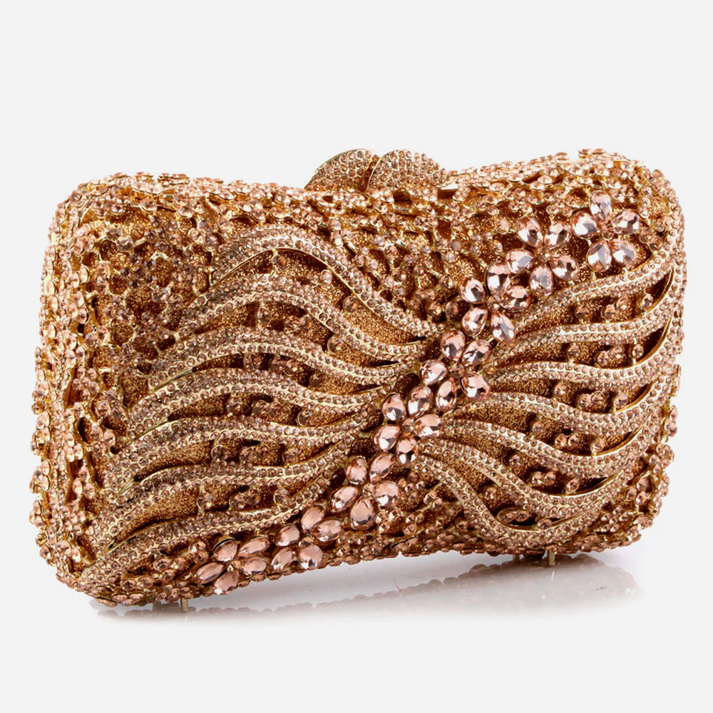 Shalimar Womens Ladies Swirly Designed Shimmery Crystals Wedding Party Prom Evening Clutch Bridal Handbag Party Purse