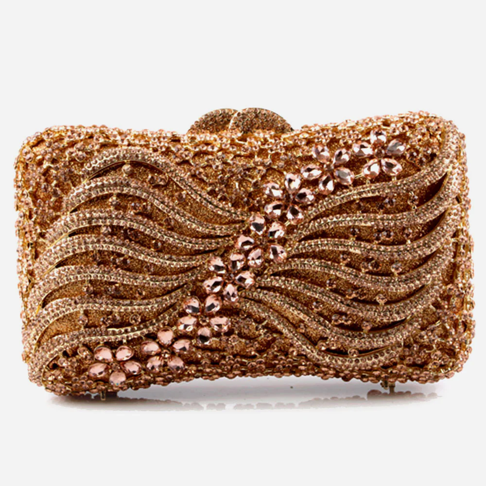 Shalimar Womens Ladies Swirly Designed Shimmery Crystals Wedding Party Prom Evening Clutch Bridal Handbag Party Purse - Image 3