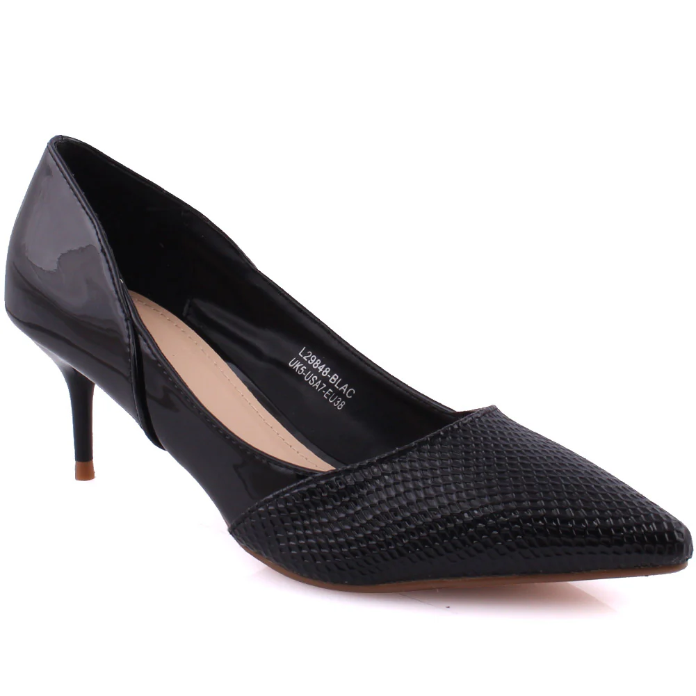 Women “ALAIR” Textured Pointy Toe Slip On Kitten Heels Shoes