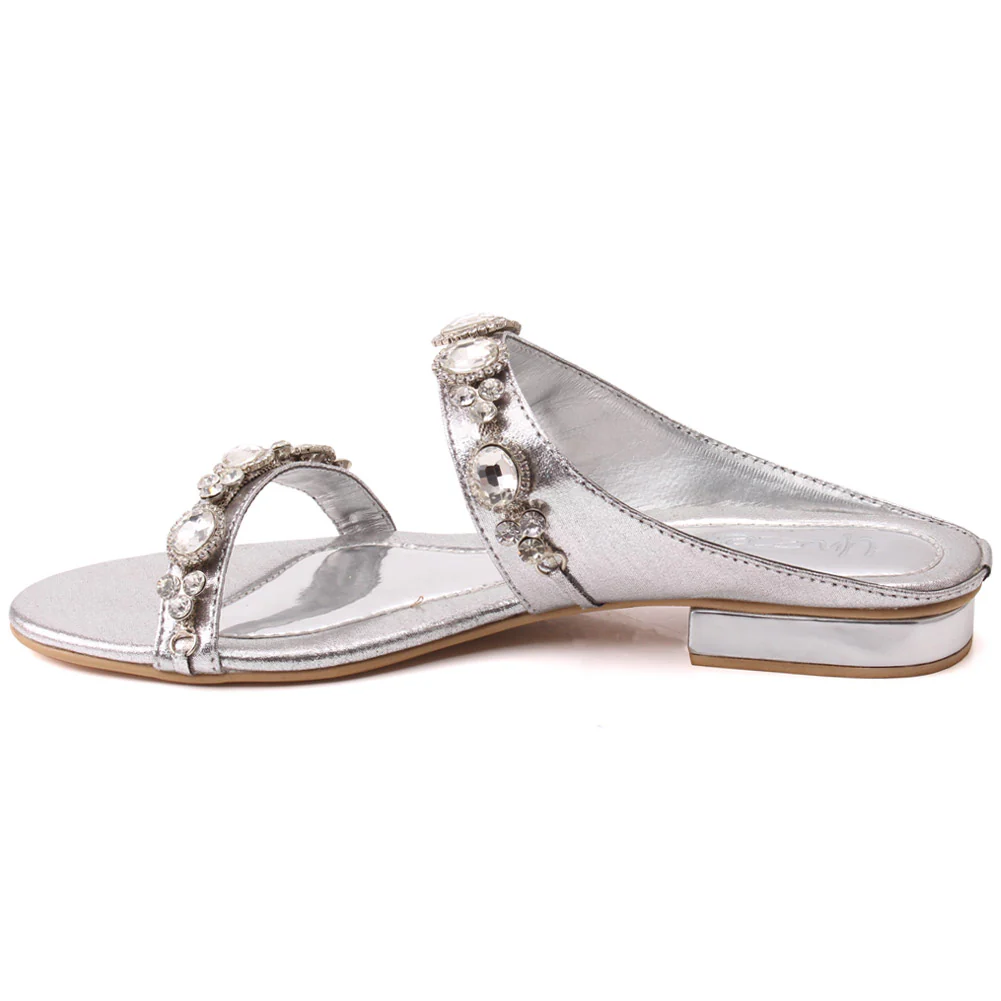 Women "ALISA" Dual Strap Diamante Embellished Flat Evening Slippers - Image 3
