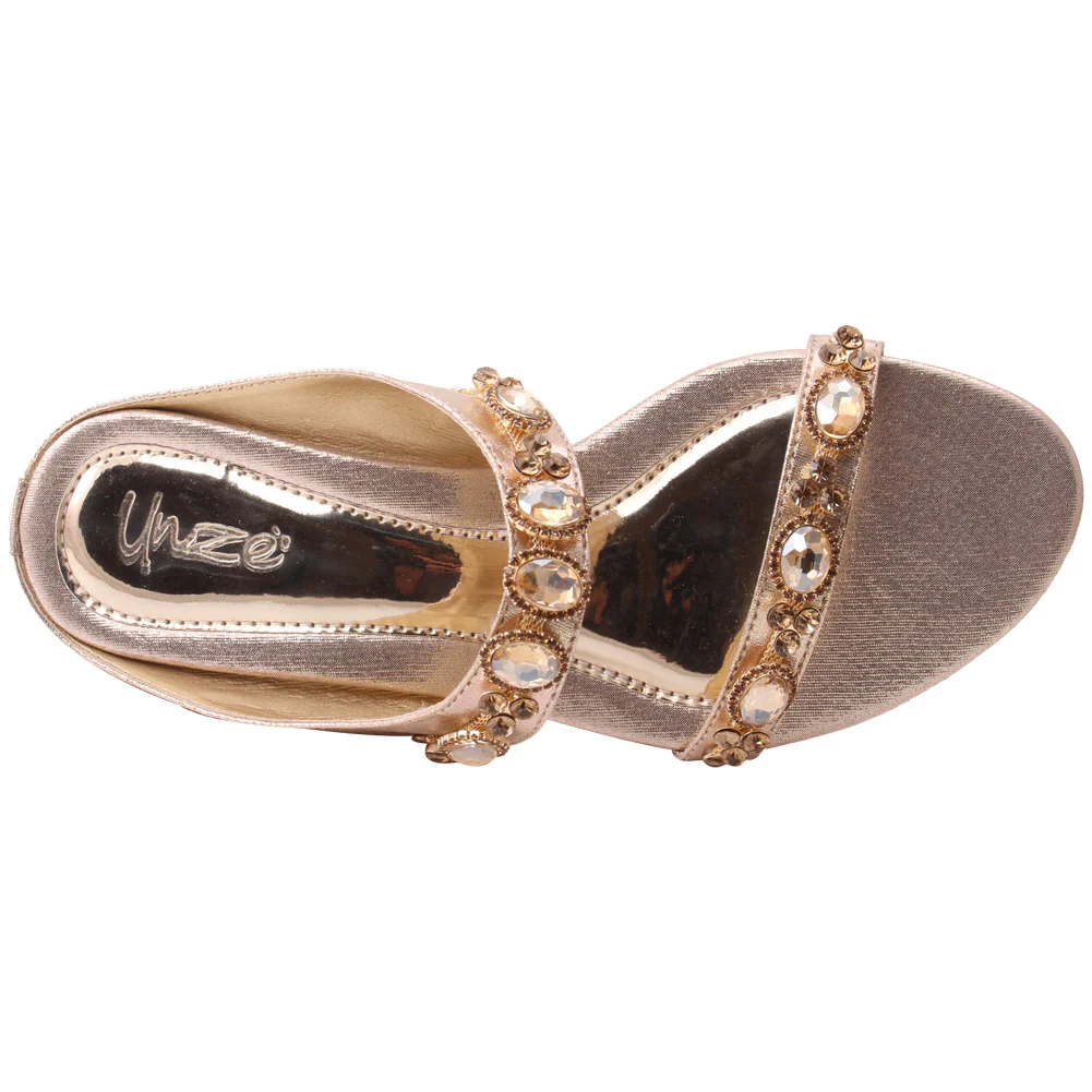 Women "ALISA" Dual Strap Diamante Embellished Flat Evening Slippers - Image 4