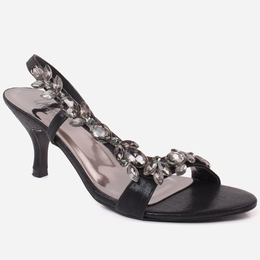 Women “AREEN” Embellished Toe &amp; Side Strap Sling Back Kitten Heel Sandals