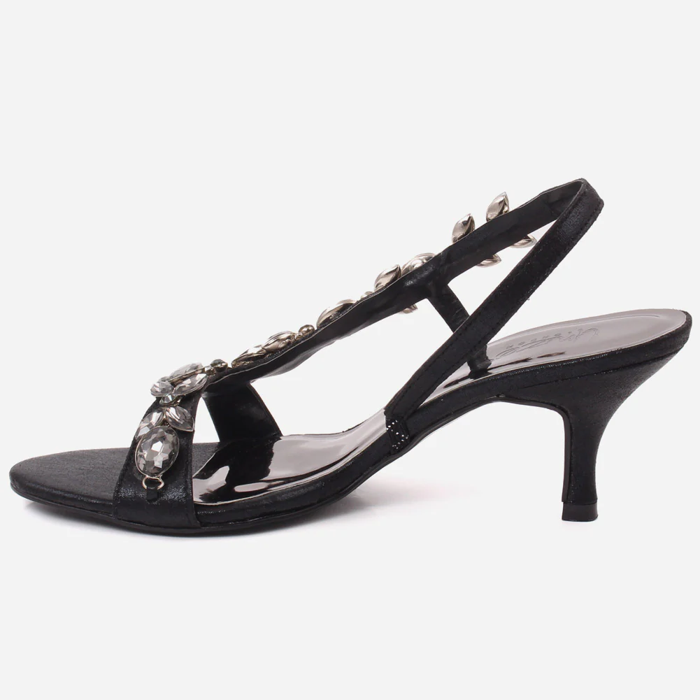 Women “AREEN” Embellished Toe &amp; Side Strap Sling Back Kitten Heel Sandals - Image 3