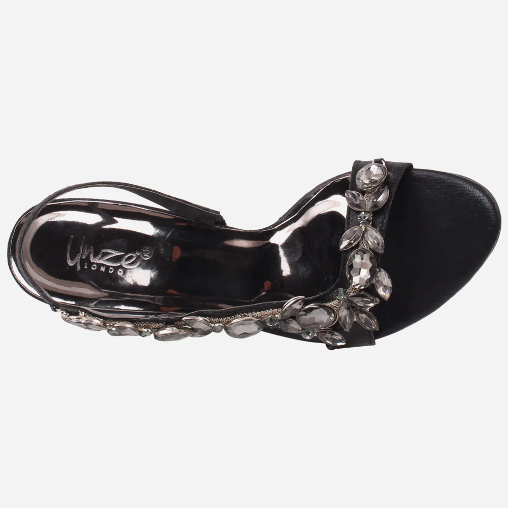 Women “AREEN” Embellished Toe &amp; Side Strap Sling Back Kitten Heel Sandals - Image 4