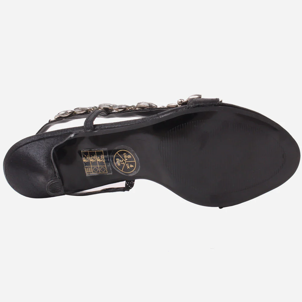 Women “AREEN” Embellished Toe &amp; Side Strap Sling Back Kitten Heel Sandals - Image 5