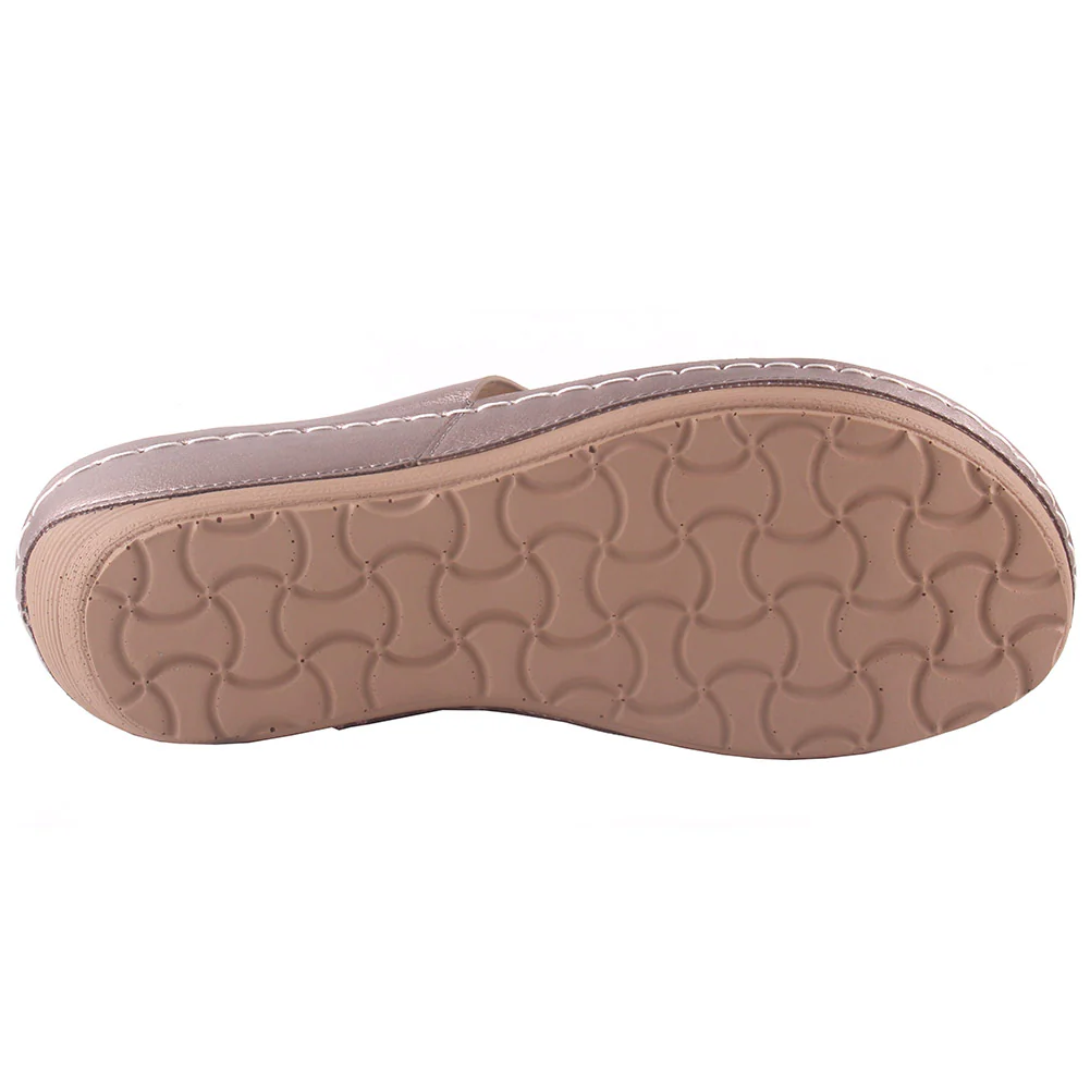 Women "ATHENA" Metallic Buckle Adorned Thong Comfort Wedge Slippers - Image 5