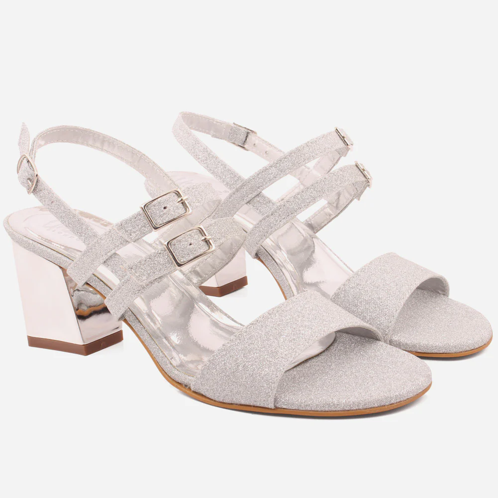 Women "BEHATI" Glossy Chrome Block Heel Sandals - Image 2