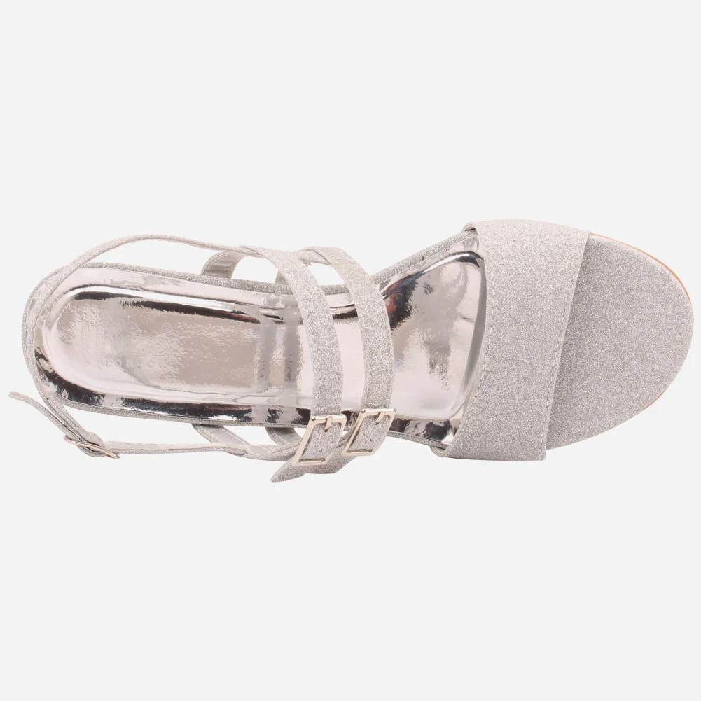 Women "BEHATI" Glossy Chrome Block Heel Sandals - Image 4