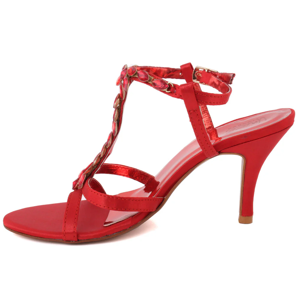 Women “CADY” T Design Crystal Encrusted Buckle Ankle Strap Platform Stiletto Heel Sandals - Image 3