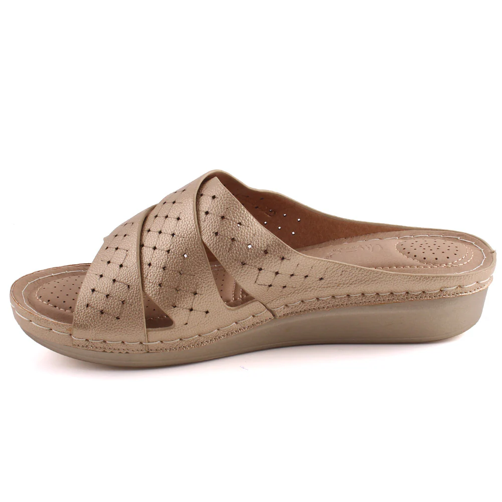 Women “DARLENE” Criss-Cross Strap Perforated Comfort Wedge Slippers - Image 3