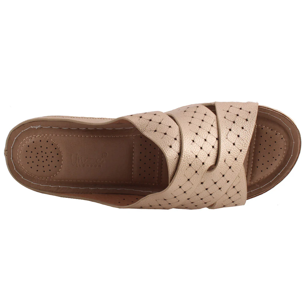 Women “DARLENE” Criss-Cross Strap Perforated Comfort Wedge Slippers - Image 4