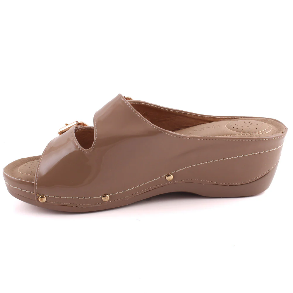 Women “FANNIE” Dual- Strap Flap Buckle Design Comfort Wedge Slippers - Image 3