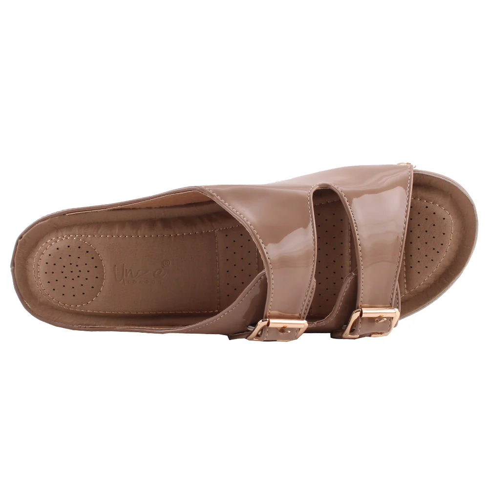 Women “FANNIE” Dual- Strap Flap Buckle Design Comfort Wedge Slippers - Image 4