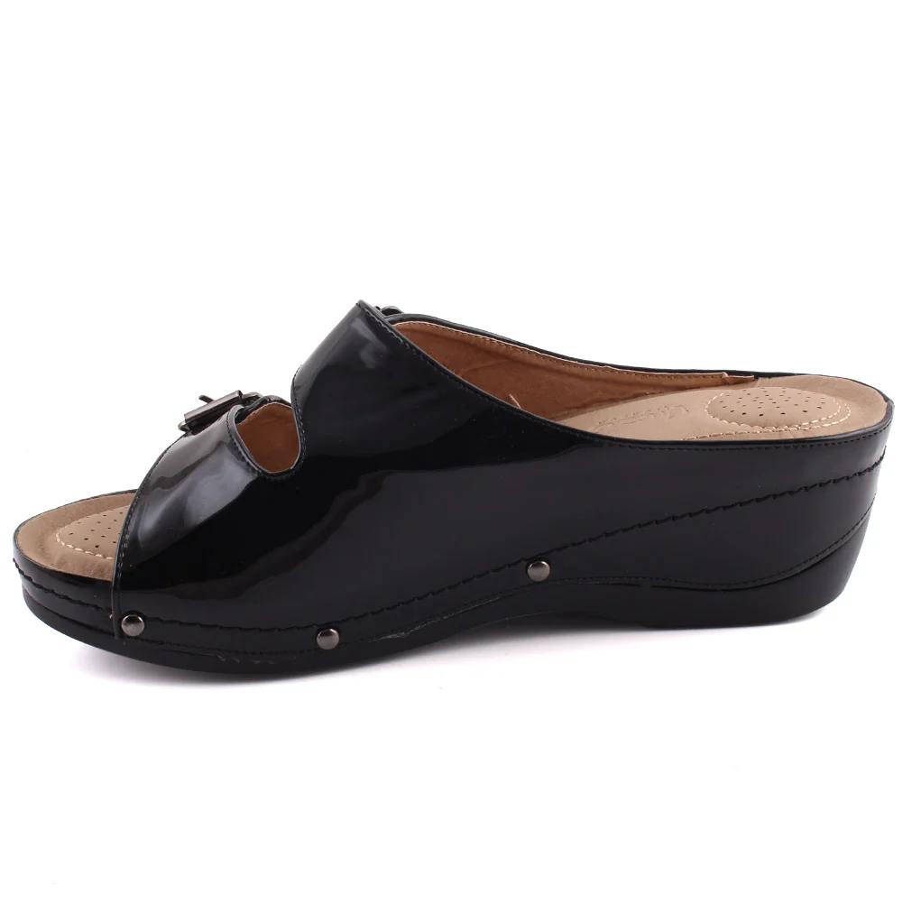 Women “FANNIE” Dual- Strap Flap Buckle Design Comfort Wedge Slippers - Image 3