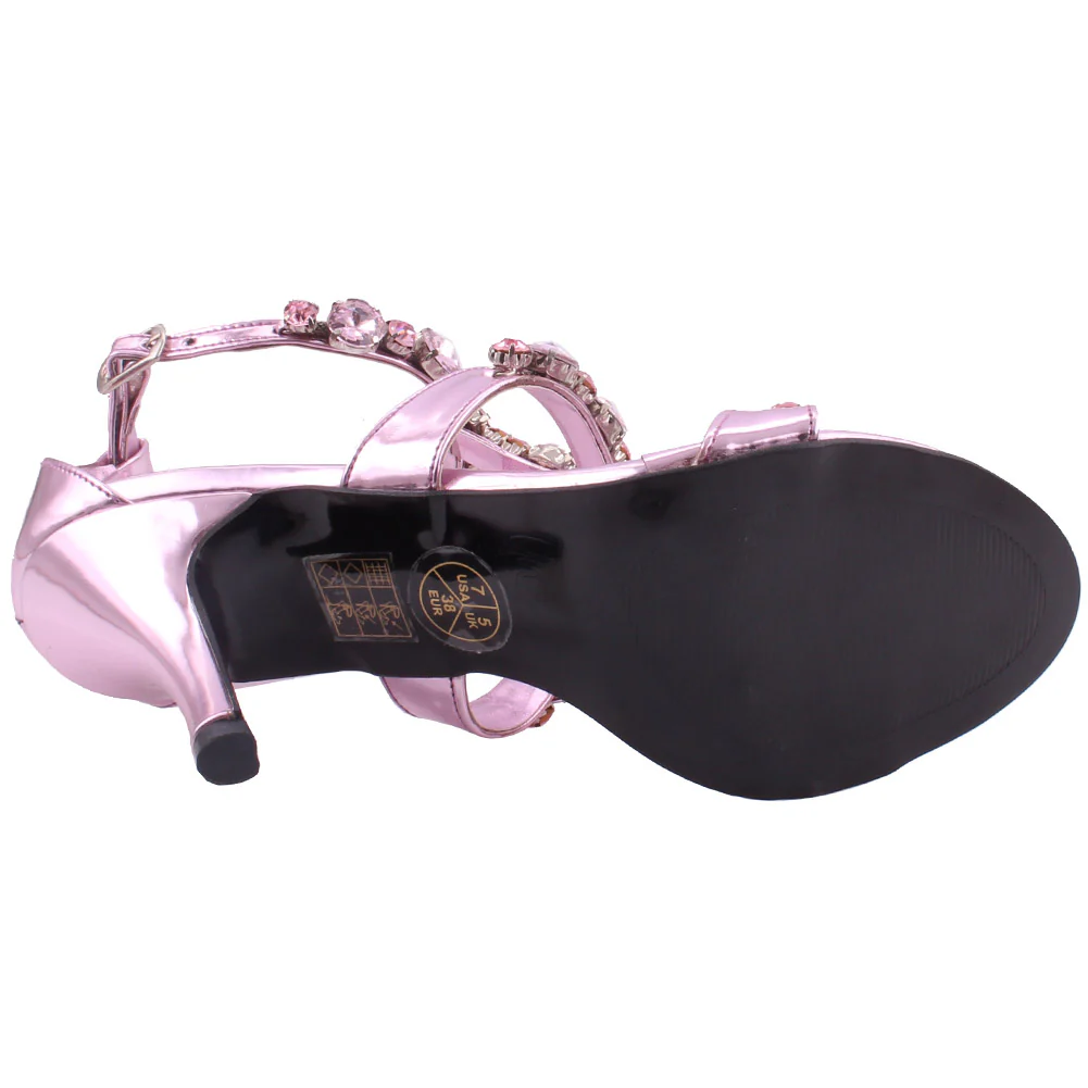 Women “FLORA” diamond encrusted cross over ankle strap heel sandals - Image 5