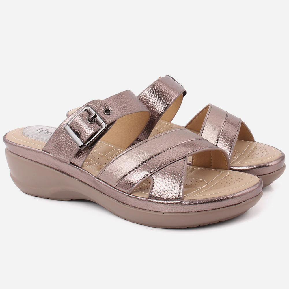 Women "GIANNA" Open Toe Crossover Shimmer Wedge Slippers - Image 2