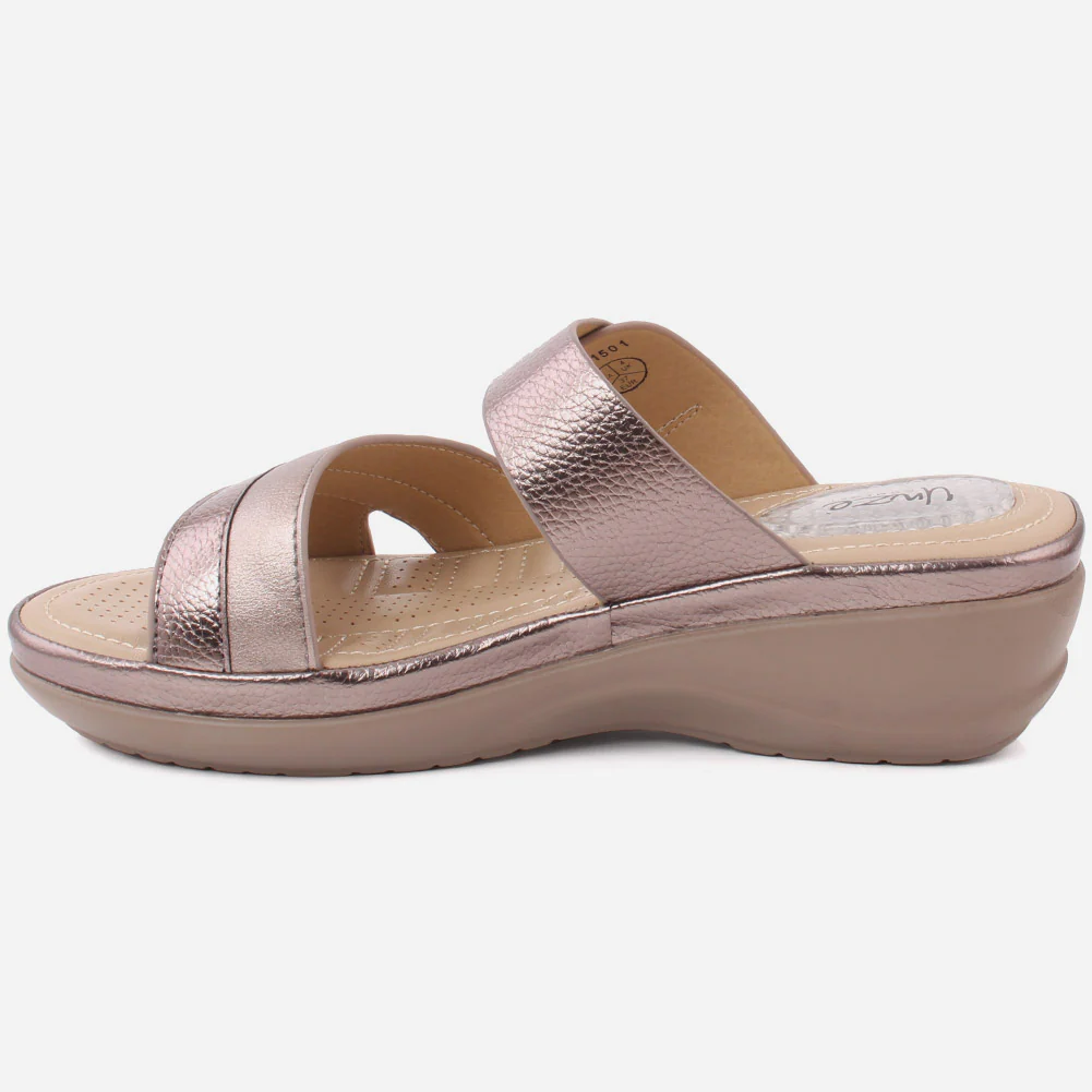 Women "GIANNA" Open Toe Crossover Shimmer Wedge Slippers - Image 3