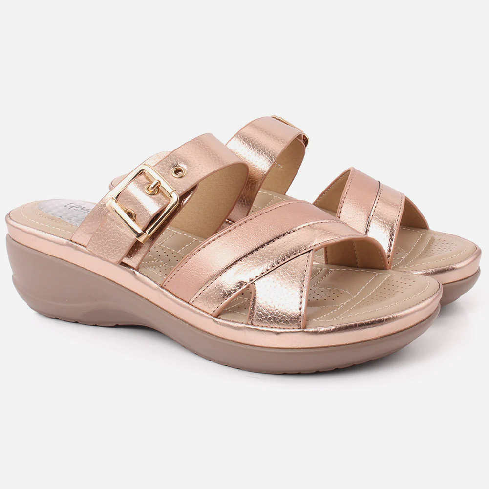 Women "GIANNA" Open Toe Crossover Shimmer Wedge Slippers - Image 2