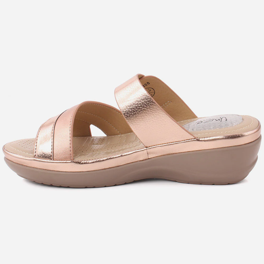Women "GIANNA" Open Toe Crossover Shimmer Wedge Slippers - Image 3
