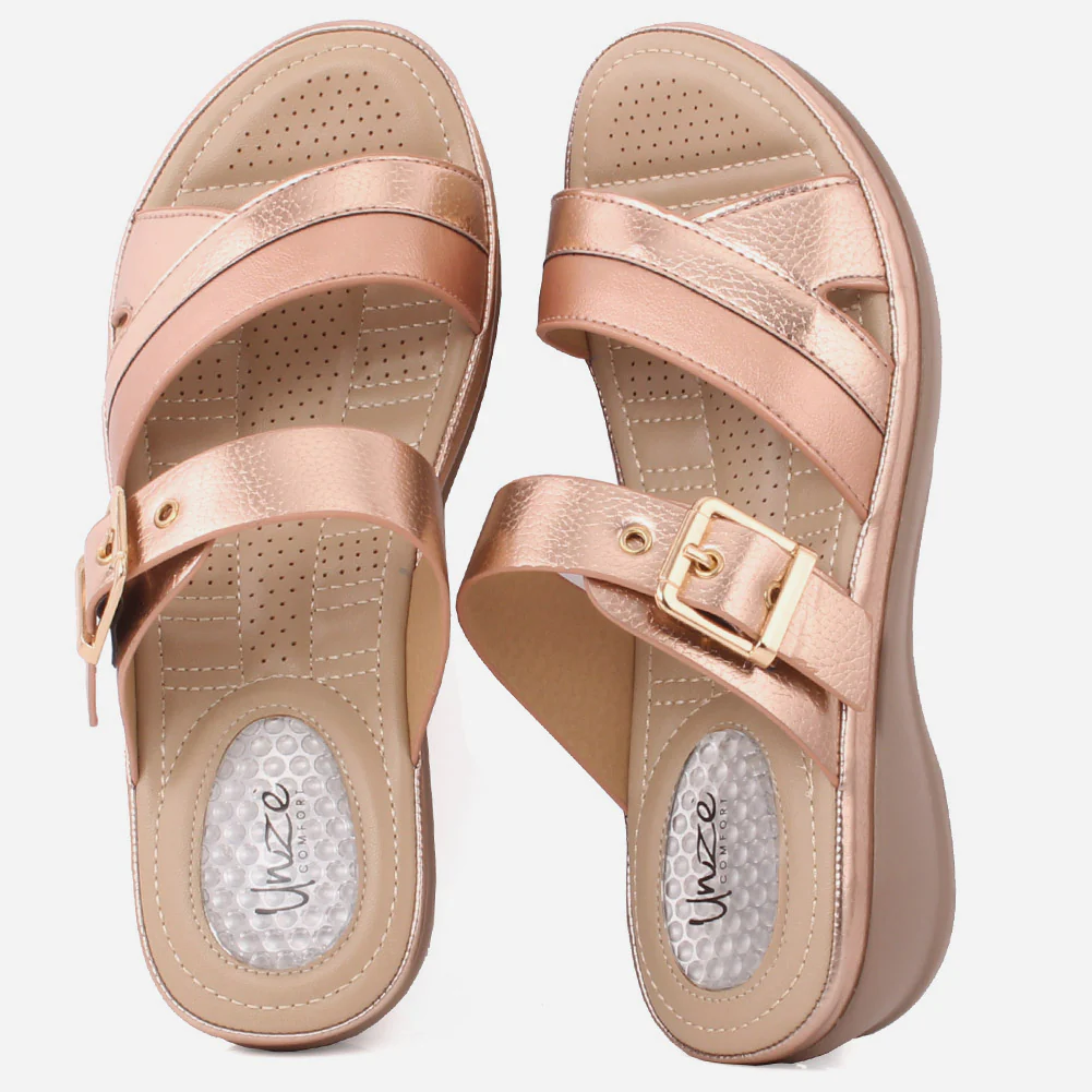 Women "GIANNA" Open Toe Crossover Shimmer Wedge Slippers - Image 4