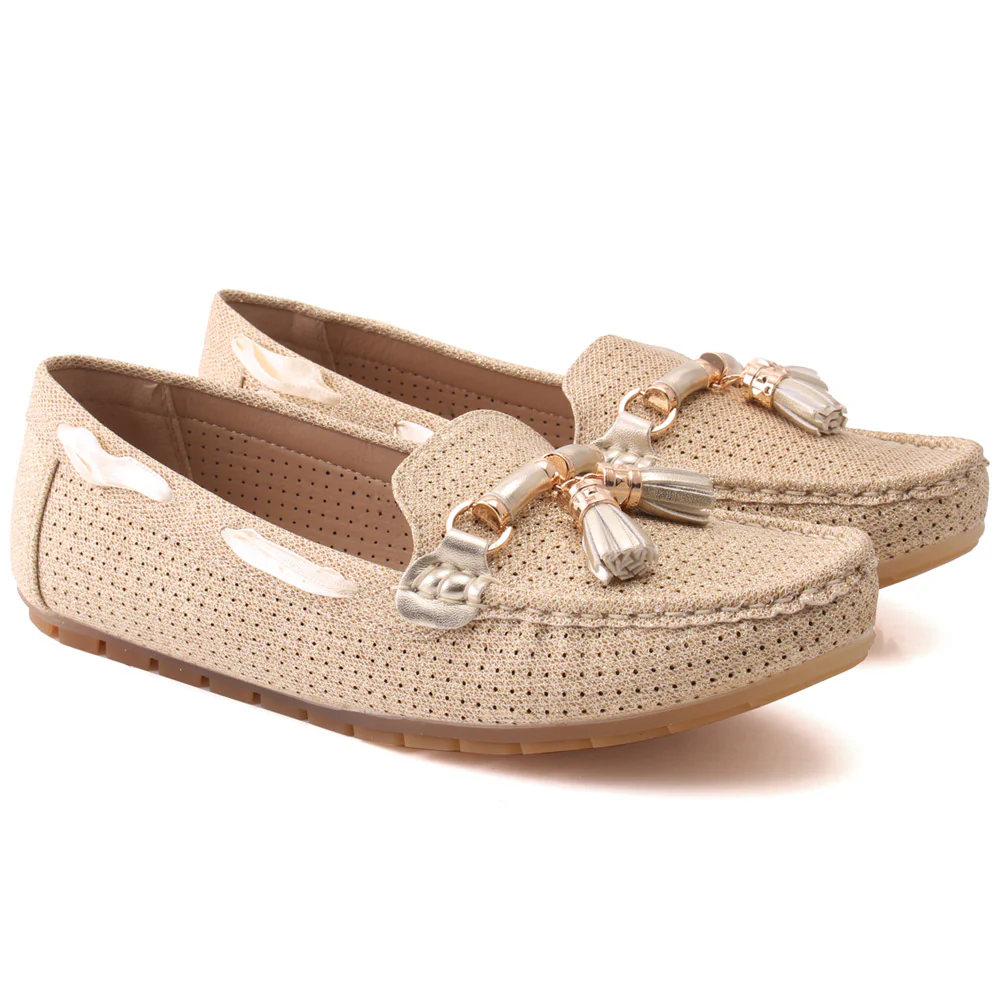 Women "HANA" Stitched Edge Shimmer Textured Tassel Detailed Slip On Casual Moccasins - Image 2