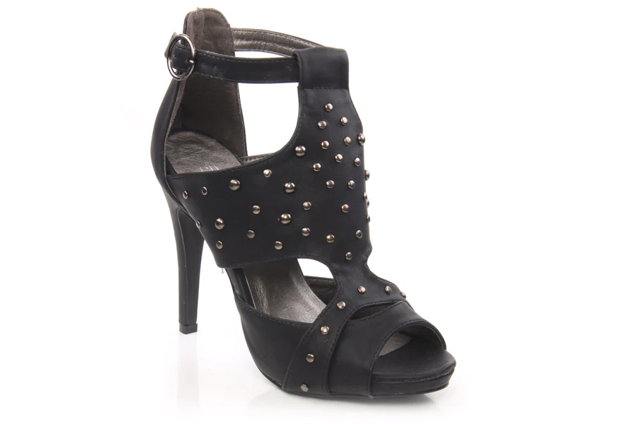 Women High Heel Open Toe T Strap Studded Upper Slip On  Shoes With Stilleto Heel