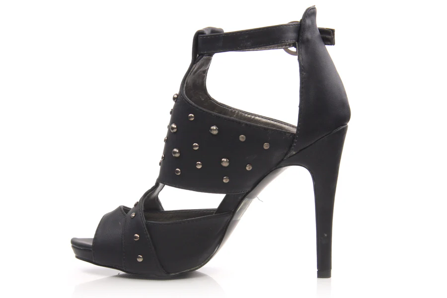 Women High Heel Open Toe T Strap Studded Upper Slip On  Shoes With Stilleto Heel - Image 3