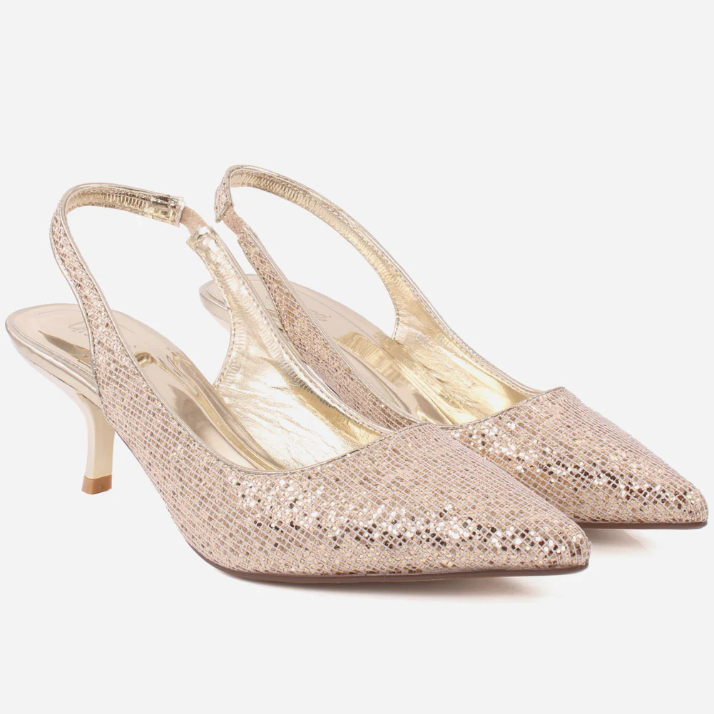 Women "HILDA" Shiny Textured Elastic Sling back  Slip On Stiletto Heel Sandals - Image 2