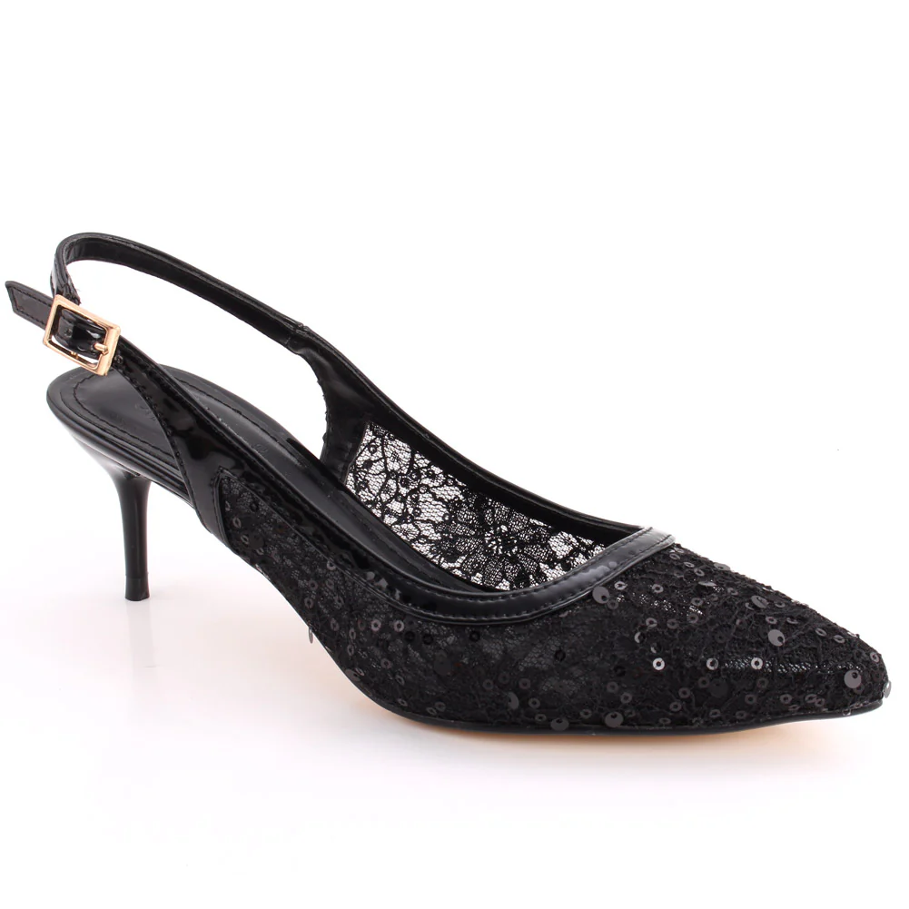 Women “JADE” Pointed Toe Sling Buckle Strap Stiletto Heel Sandals