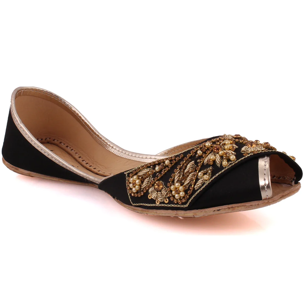 Women “JAEL” Beaded Jamawar Peep Toe Khussa