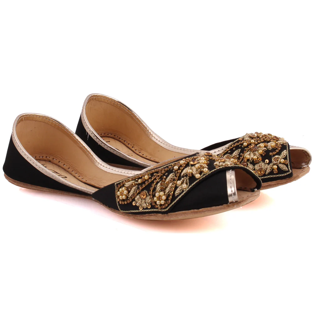 Women “JAEL” Beaded Jamawar Peep Toe Khussa - Image 2
