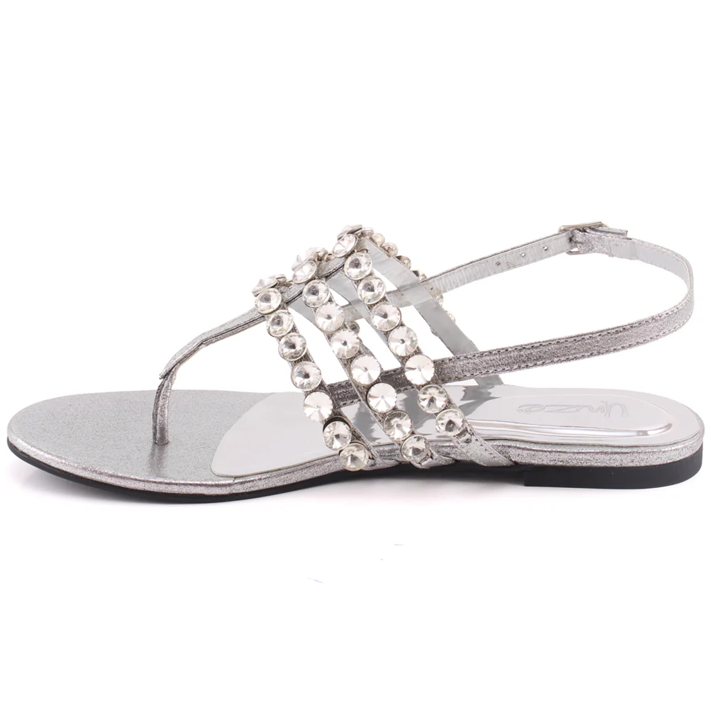 Women “JESSI” Decorated Stone Tri-Strap Buckle Closure Flat Thong Sandals - Image 3