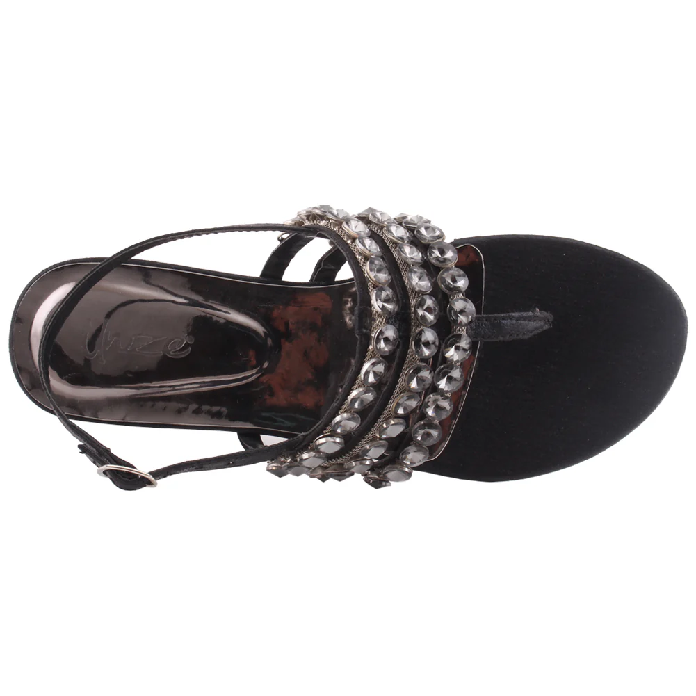 Women “JESSI” Decorated Stone Tri-Strap Buckle Closure Flat Thong Sandals - Image 4