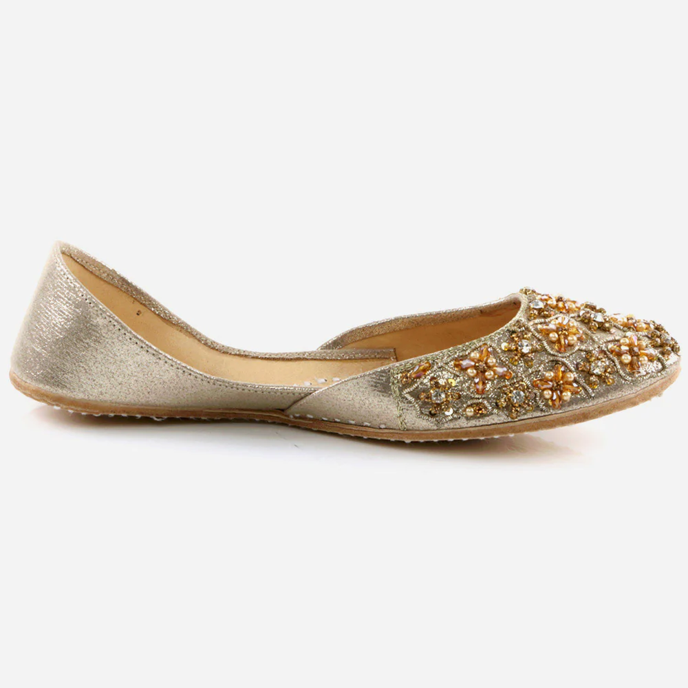 Women Ladies Sequins Detailing Traditional Indian Wedding Bridal Slip Ons Evening Party Handmade Leather Khussa Pumps Shoes - Image 2