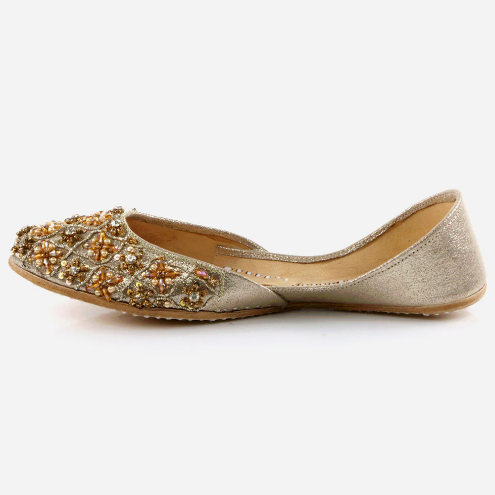 Women Ladies Sequins Detailing Traditional Indian Wedding Bridal Slip Ons Evening Party Handmade Leather Khussa Pumps Shoes - Image 3