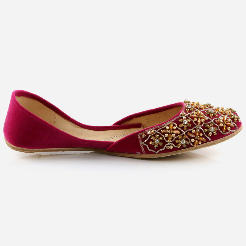 Women Ladies Sequins Detailing Traditional Indian Wedding Bridal Slip Ons Evening Party Handmade Leather Khussa Pumps Shoes - Image 2