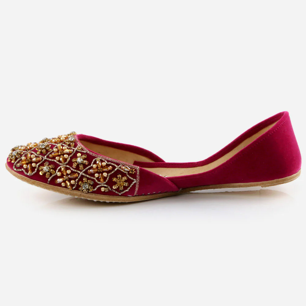 Women Ladies Sequins Detailing Traditional Indian Wedding Bridal Slip Ons Evening Party Handmade Leather Khussa Pumps Shoes - Image 3
