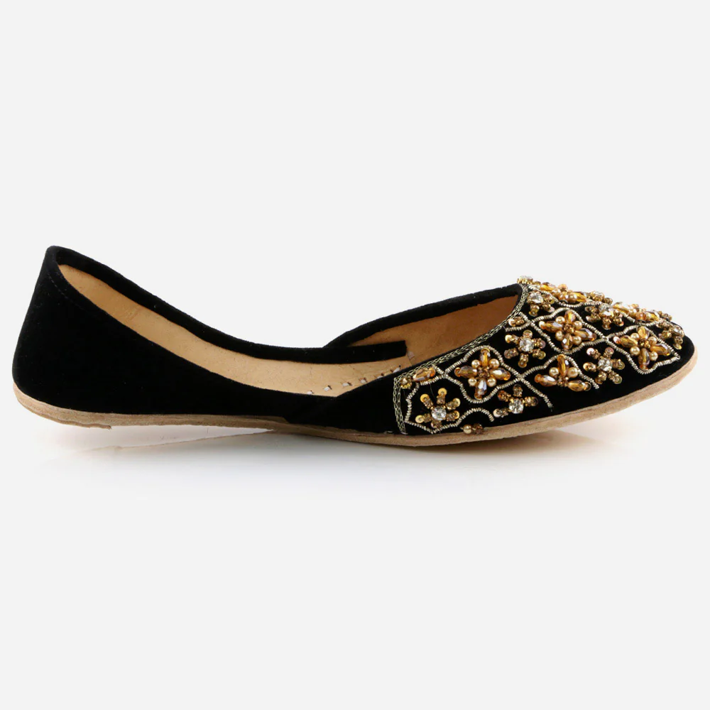 Women Ladies Sequins Detailing Traditional Indian Wedding Bridal Slip Ons Evening Party Handmade Leather Khussa Pumps Shoes - Image 2