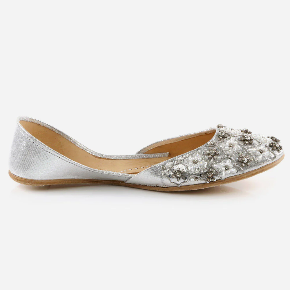 Women Ladies Sequins Detailing Traditional Indian Wedding Bridal Slip Ons Evening Party Handmade Leather Khussa Pumps Shoes - Image 2