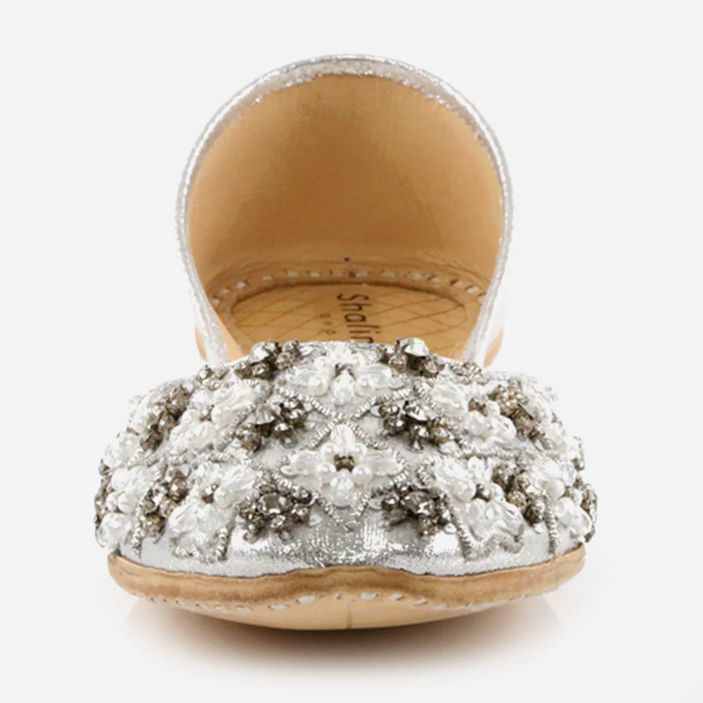 Women Ladies Sequins Detailing Traditional Indian Wedding Bridal Slip Ons Evening Party Handmade Leather Khussa Pumps Shoes - Image 4