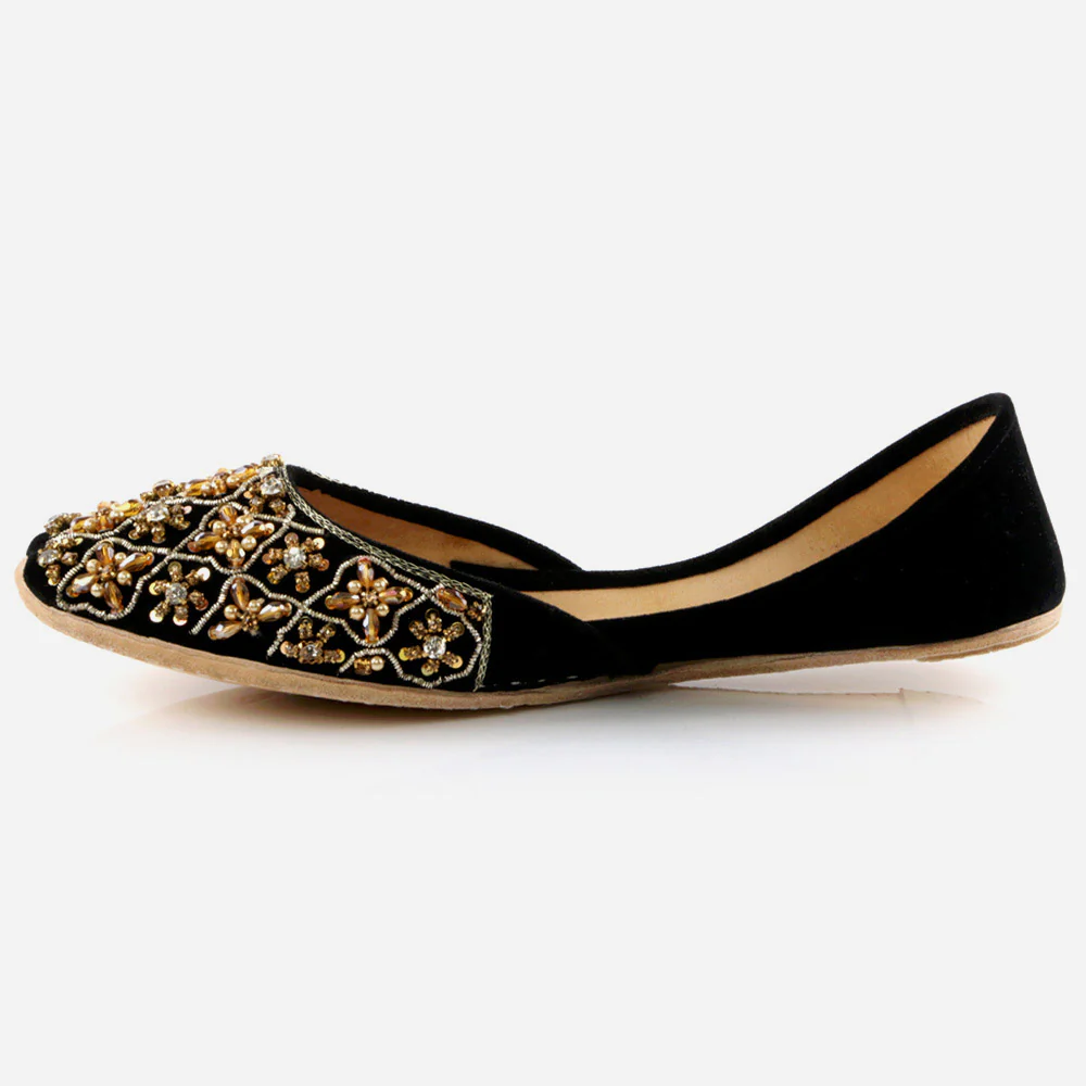 Women Ladies Sequins Detailing Traditional Indian Wedding Bridal Slip Ons Evening Party Handmade Leather Khussa Pumps Shoes - Image 3