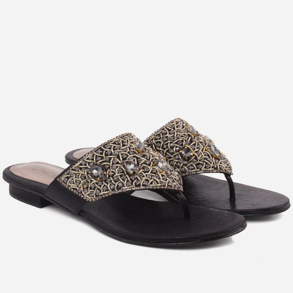 Women “LAURY” Rhinestone Adorned Upper Thong Slip On Flats - Image 2