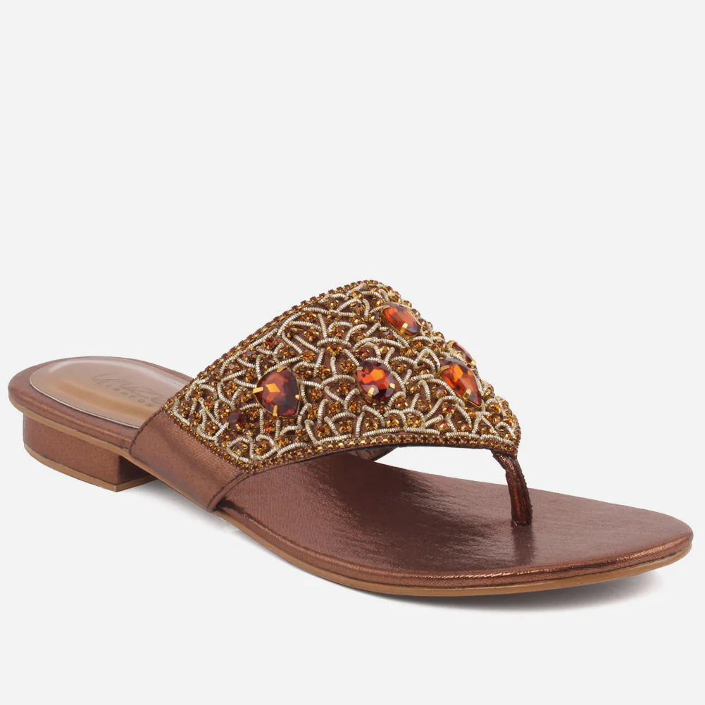 Women “LAURY” Rhinestone Adorned Upper Thong Slip On Flats