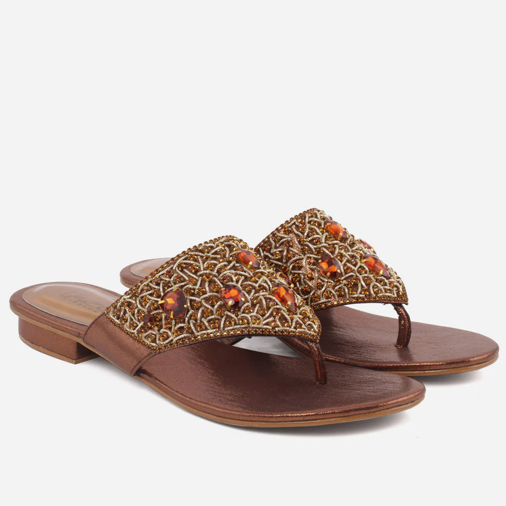 Women “LAURY” Rhinestone Adorned Upper Thong Slip On Flats - Image 2