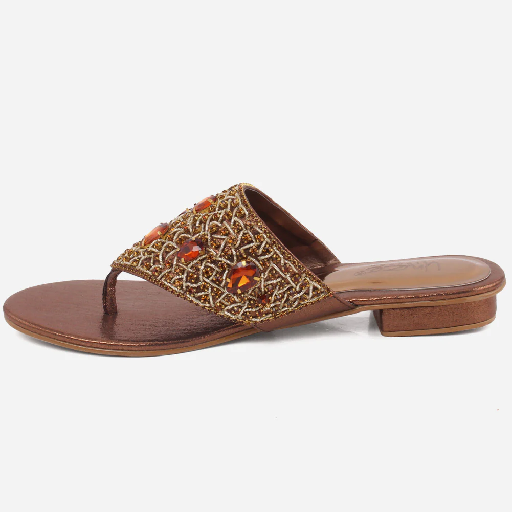 Women “LAURY” Rhinestone Adorned Upper Thong Slip On Flats - Image 3