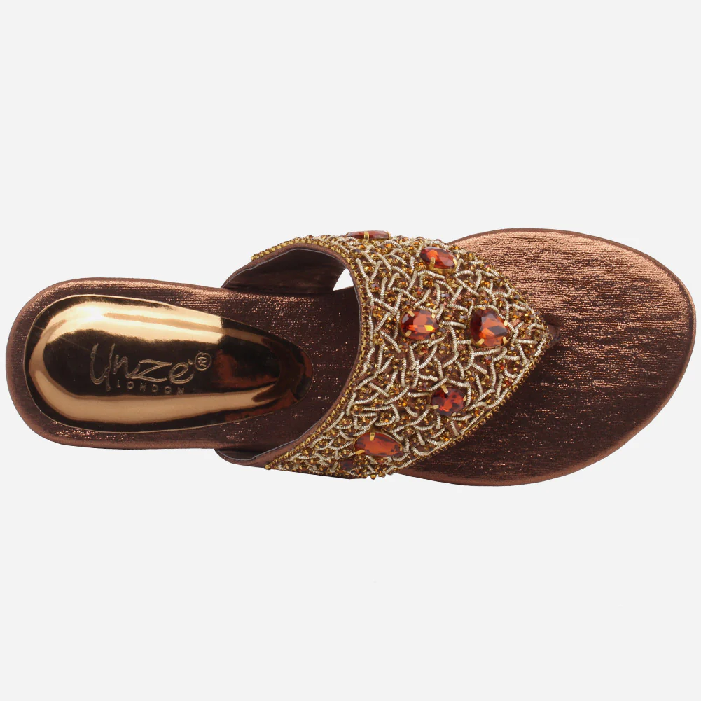 Women “LAURY” Rhinestone Adorned Upper Thong Slip On Flats - Image 4