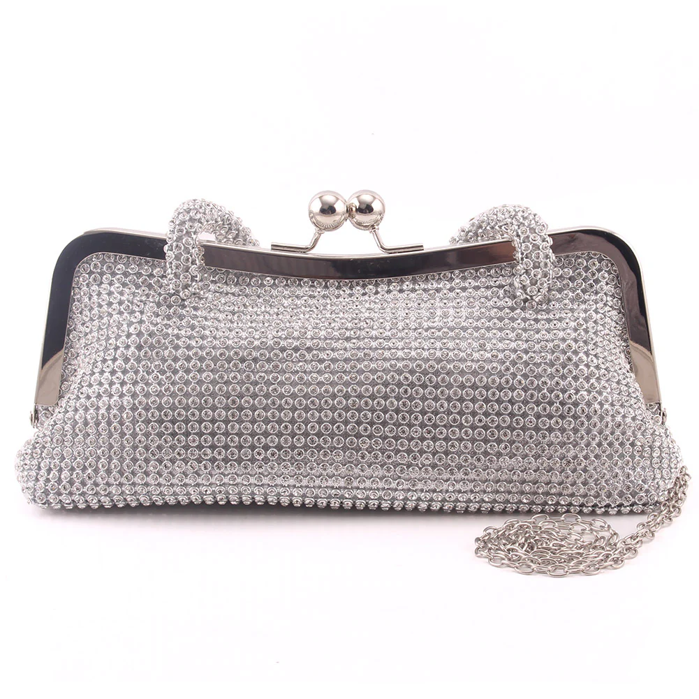 Women "LYNN" Rhinestones Top Laced Handle Bridal Shimmer Kiss-Lock Clutch