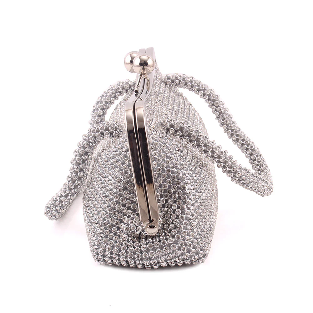 Women "LYNN" Rhinestones Top Laced Handle Bridal Shimmer Kiss-Lock Clutch - Image 3