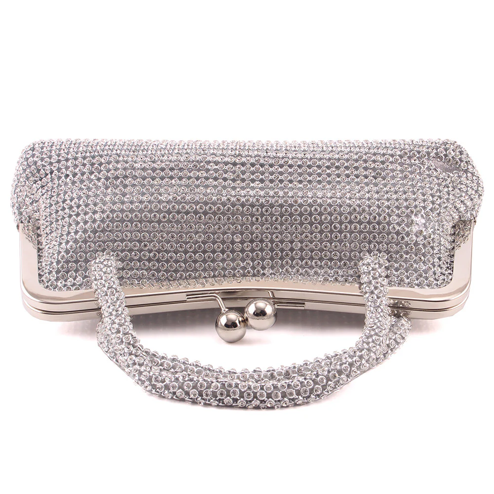 Women "LYNN" Rhinestones Top Laced Handle Bridal Shimmer Kiss-Lock Clutch - Image 4
